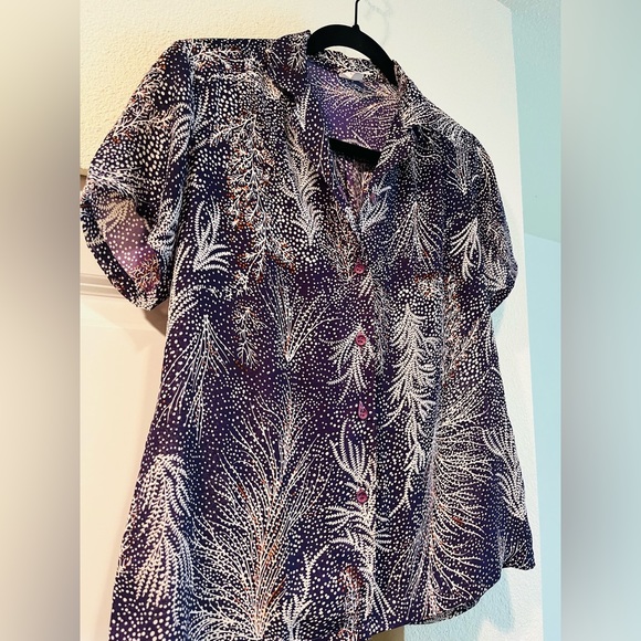 Vintage Kling Wah Abstract Leaf Blouse (70s/80s Style) - Picture 1 of 6